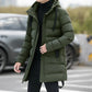 Men's Winter Warm Long Outwear Hooded Thicken Mid-length Hooded Warm Coat Puffer Jacket Fashion Parka Overcoat