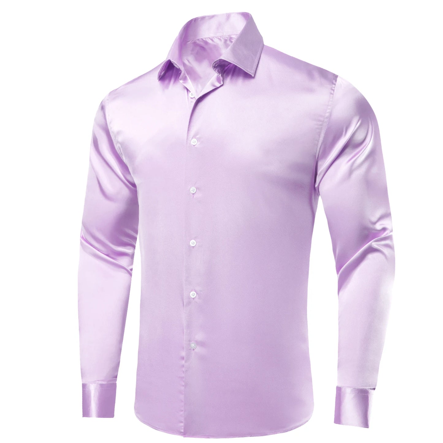 Lilac Mauve Lavender Purple Silk Mens Shirts Luxury Lapel Long Sleeve Dress Shirt