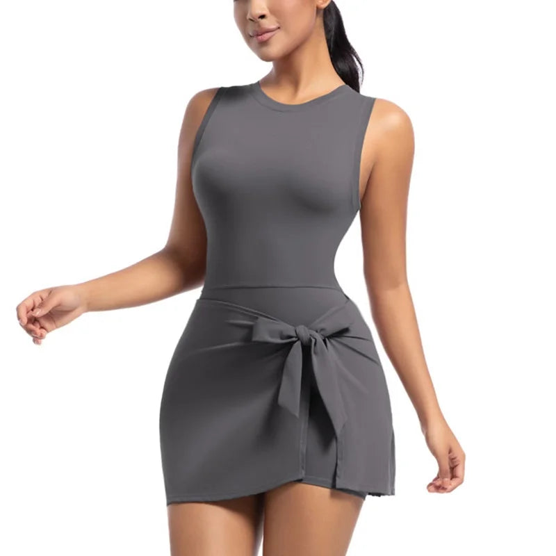 One Piece Tennis Skirts Sports Dress Golf Gym Yoga Women's Running Workout Long Skirt FitnessDress