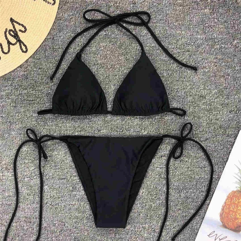 Neon Pink Brazilian Bikini Women Swimwear Halter Swimsuit Two piece Bikini set Bather Bathing Suit The Clothing Company Sydney