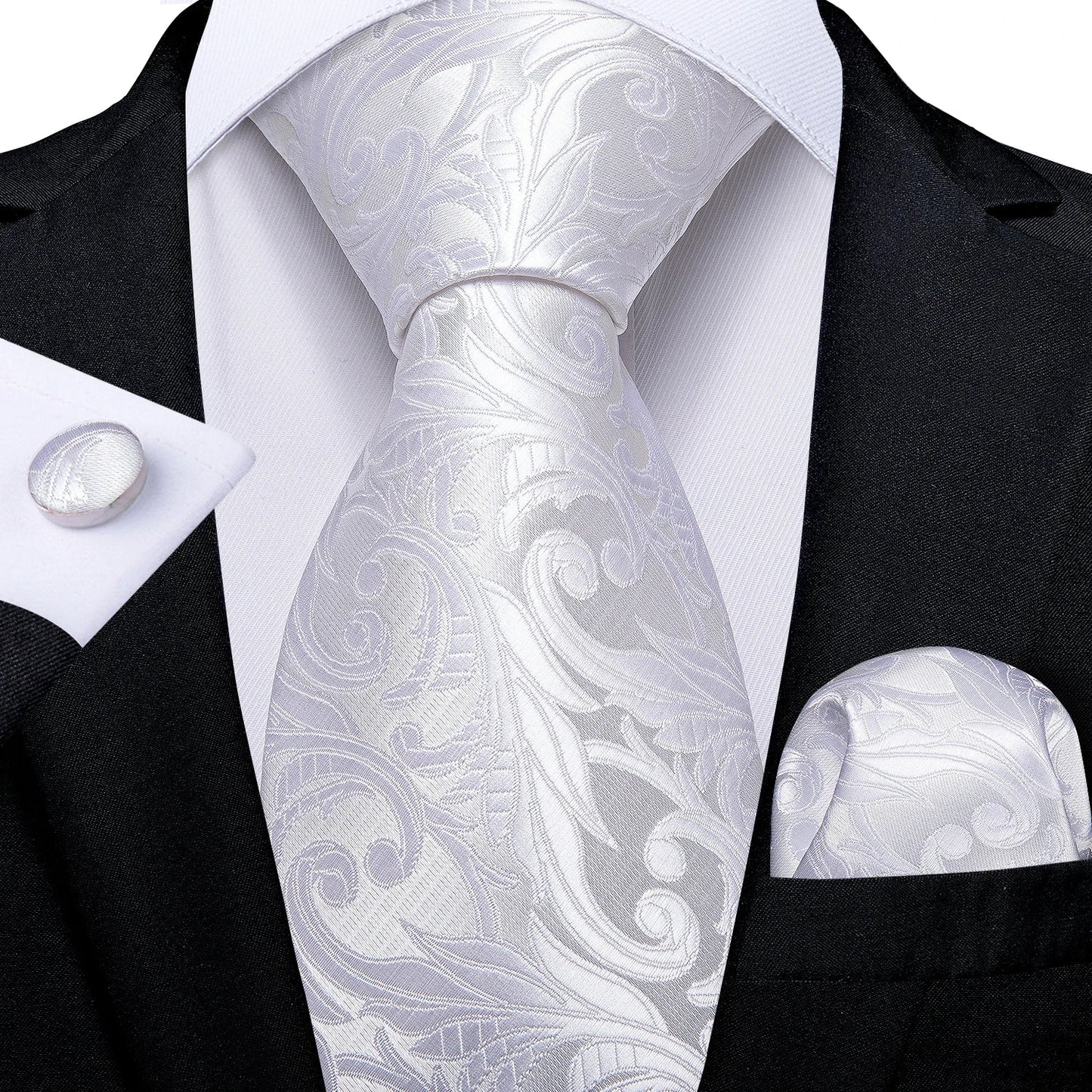 Gray Paisley Silk Tie Set – Men’s Wedding Tie, Pocket Square & Cufflinks The Clothing Company Sydney