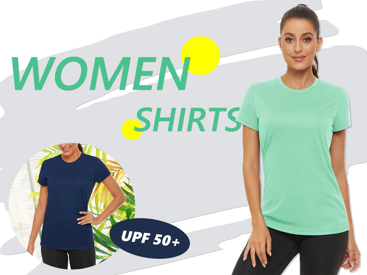 Summer Casual T-shirts UPF 50+ Quick Dry Womens Skin Sun Protection T-shirt Outdoor Running Swim Athletic T shirts Tops