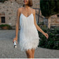 Tassel Sequins Feather Mini Dress Women's Spaghetti Strap Stitching Elegant Evening Party Club Dress