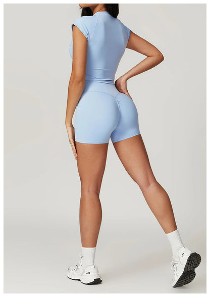 2 Pieces Yoga Gym Clothes Sportswear Suits Women Fitness Short Sleeve Crop Top Sports Bra Gym Leggings Bike Short Set The Clothing Company Sydney