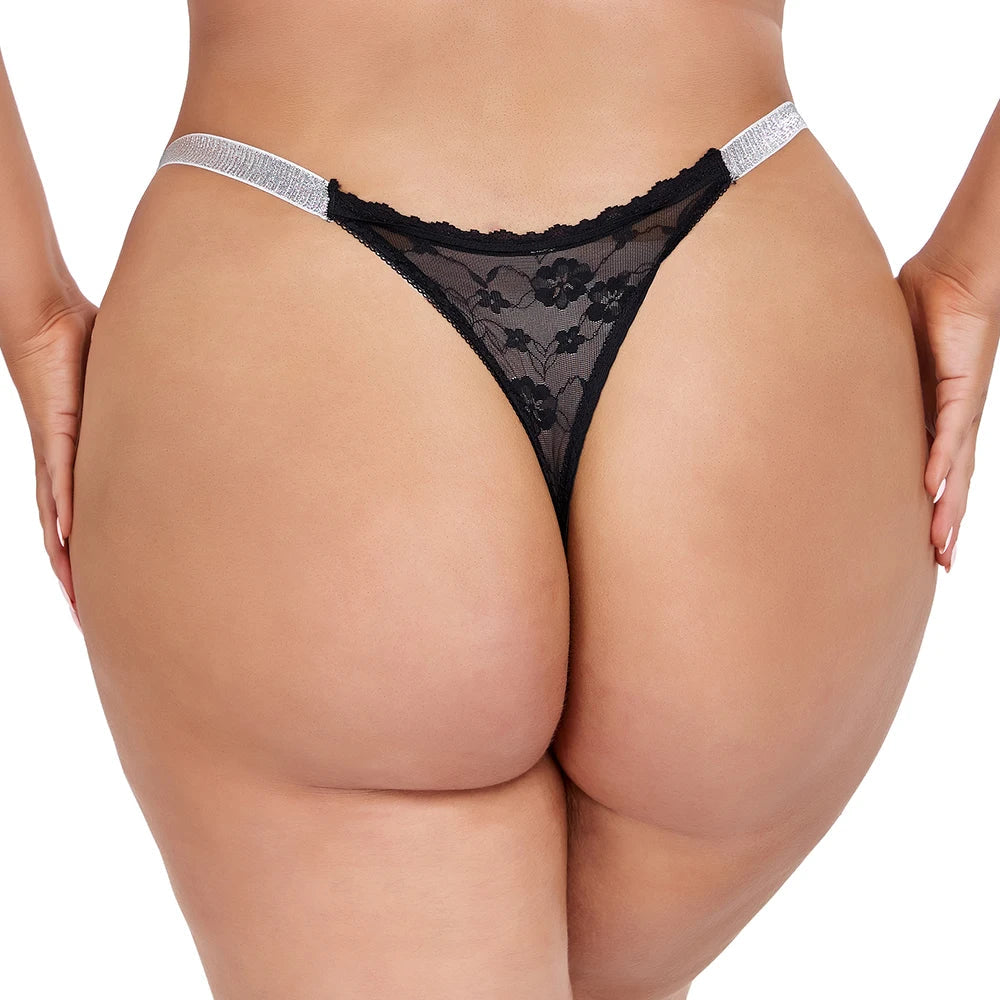 Women's lace G-string thong panties, breathable stretch plus-size lingerie by The Clothing Company Sydney