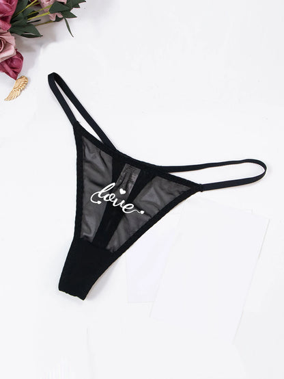 Fashion Solid Colour Mesh Mouth & Letter Printing  Low Waist Panty Lingerie For Woman Ladies Thong Underwear The Clothing Company Sydney