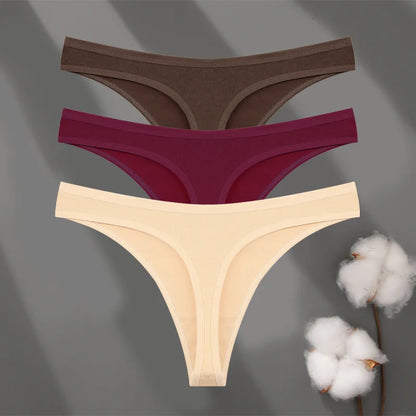 3 Pack Cotton Seamless Panties Comfort Underwear Women Low Waist Breathable Thongs Solid Sport G-String Soft Lingerie