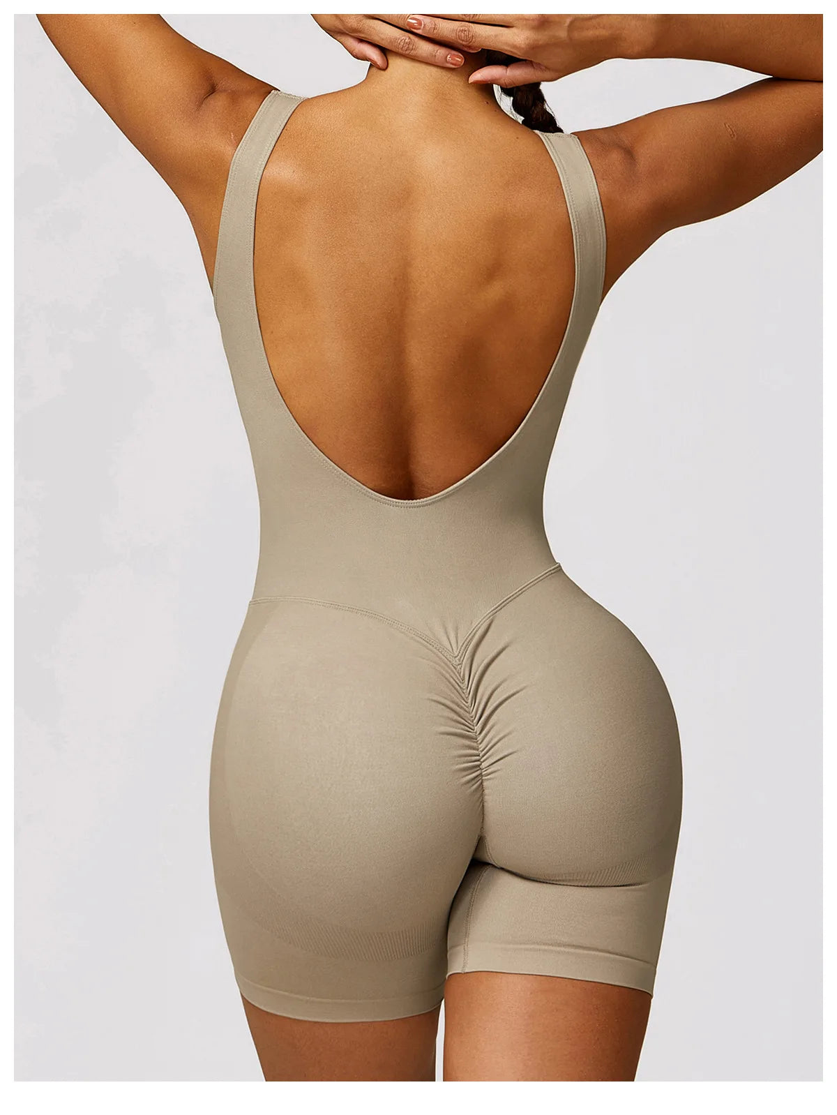 Women's Romper Yoga Hollow Backless Scrunch Seamless One Piece Outfit Fitness Overalls Playsuit Gym Sport Short Jumpsuit