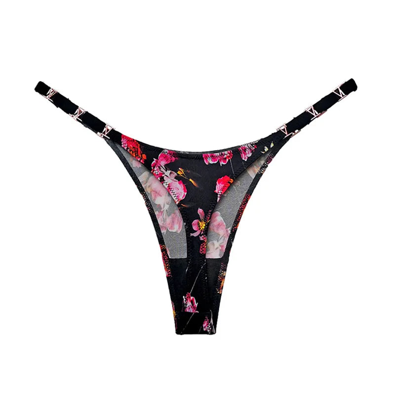 Seamless Thong Women Underwear Briefs Panties Zebra Flower Low Rise Metal Buckle G String Undies