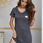 Summer Sleepwear Women Lace Hem Nightdress V-neck Short Sleeve Pajamas Nighties Nightgown Nightwear Side Split Skirt