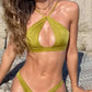 Women's Bikini Two Piece Summer Cross Halter Slim Sleeveless Hollow Thong Beach Vacation Swimsuit Set