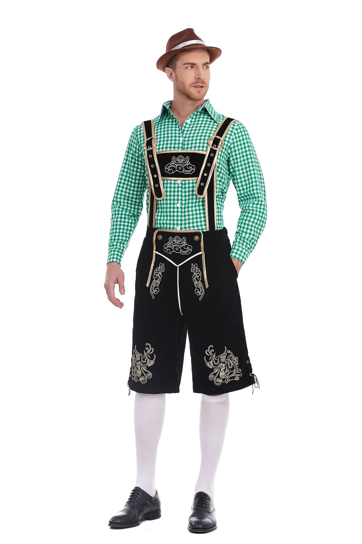Men's Three Piece Oktoberfest Lederhosen Costume Bavarian German Festivals Suspenders Shirt Hat Male Cosplay Costume