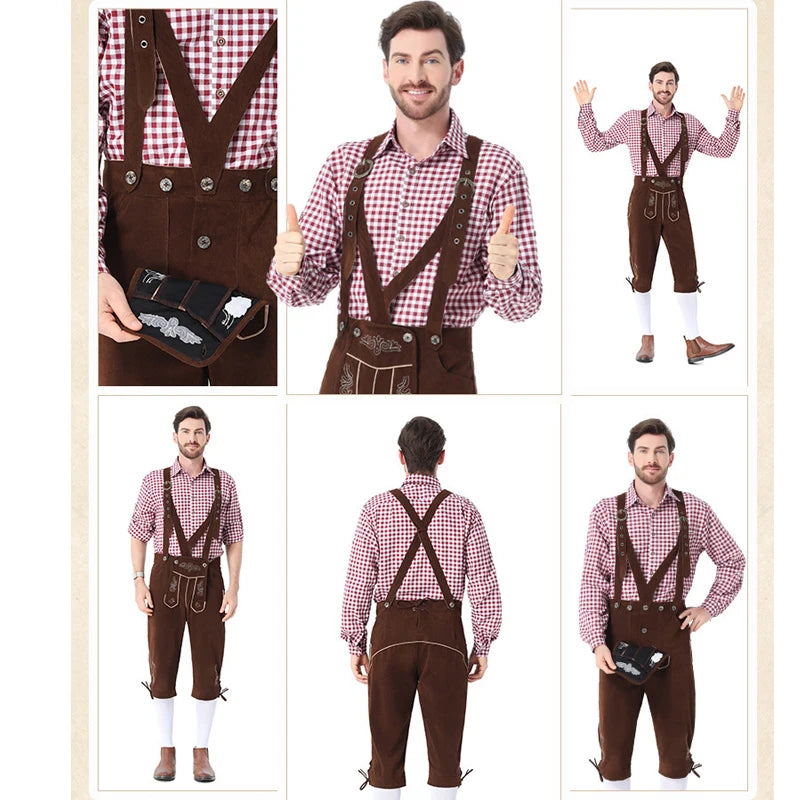Men's Carnival Munich Oktoberfest Costume Faux Leather Pants Waiter Cosplay Fancy Party Dress