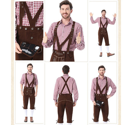 Men's Carnival Munich Oktoberfest Costume Faux Leather Pants Waiter Cosplay Fancy Party Dress