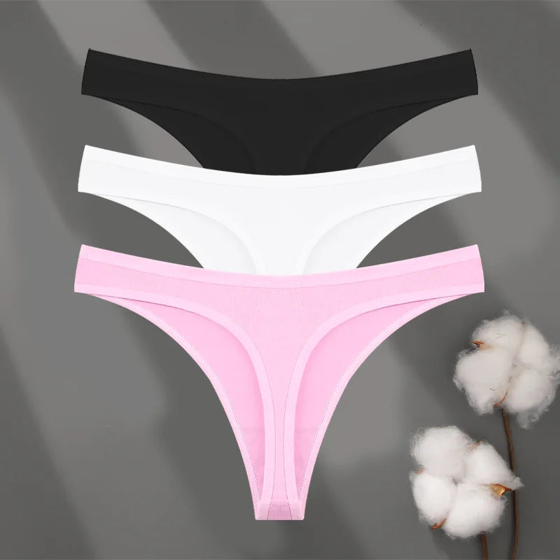 3 Pack Cotton Seamless Panties Comfort Underwear Women Low Waist Breathable Thongs Solid Sport G-String Soft Lingerie