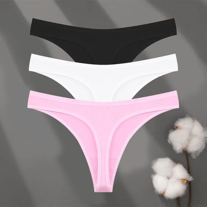 3 Pack Cotton Seamless Panties Comfort Underwear Women Low Waist Breathable Thongs Solid Sport G-String Soft Lingerie