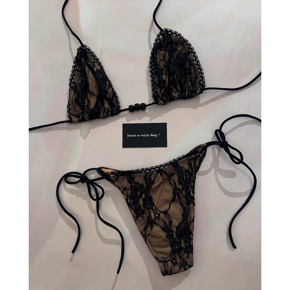 2 Piece Micro Bikini Swimsuits Swimwear Lace Brazilian Bikini Set Thong Swim Suits Solid Beachwear The Clothing Company Sydney
