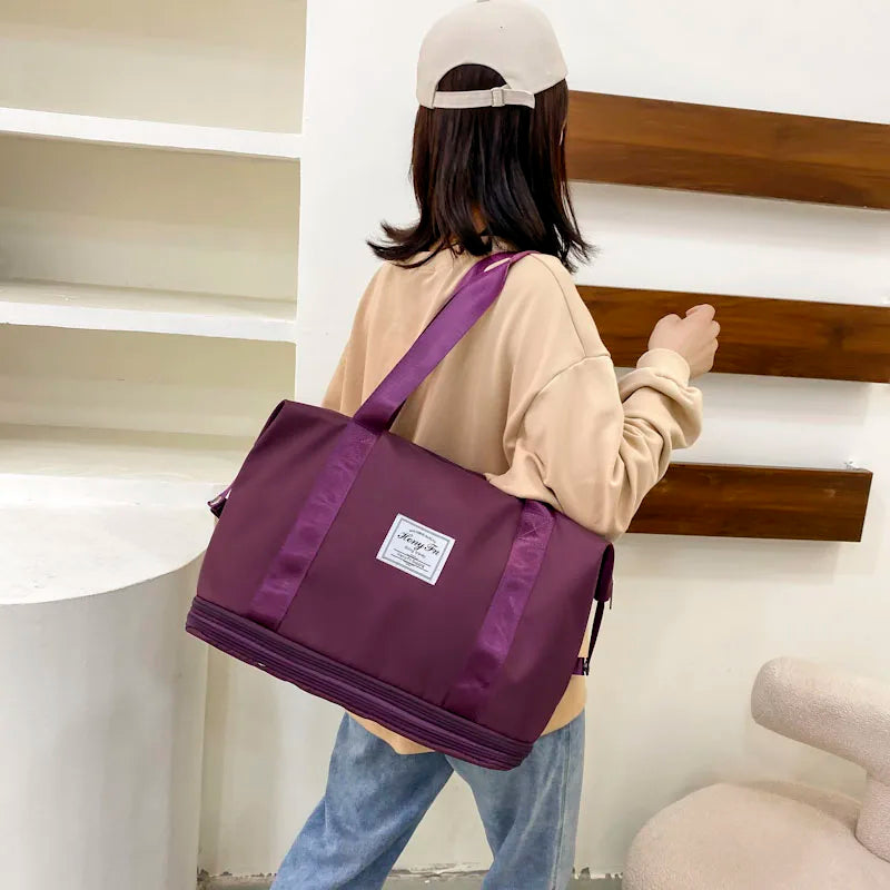 Travel Bag Women Shoulder Bag Casual Handbag Double Zipper Expansion Bag Large Bag Fashion Luggage Bag