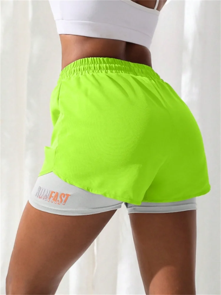 Women's High Rise Yoga Shorts With Elastic Running Shorts Two Pieces Pants With Inside Layer