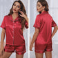 Womens Satin Pajamas Set Short Sleeve Two piece Pj Sets Sleepwear Loungewear Button-Down Pyjama Set The Clothing Company Sydney