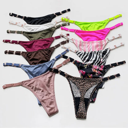 Seamless Thong Women Underwear Briefs Panties Zebra Flower Low Rise Metal Buckle G String Undies
