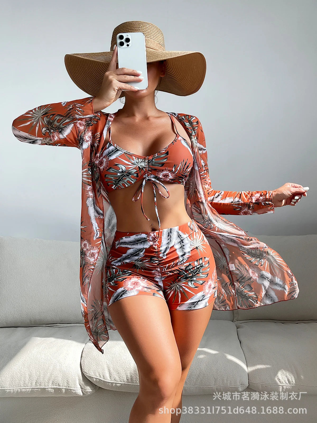 3 Piece Summer Print Swimsuits Tankini Sets Swimwear Beach Wear Bathing Suits Pool Women's Swimming Suit