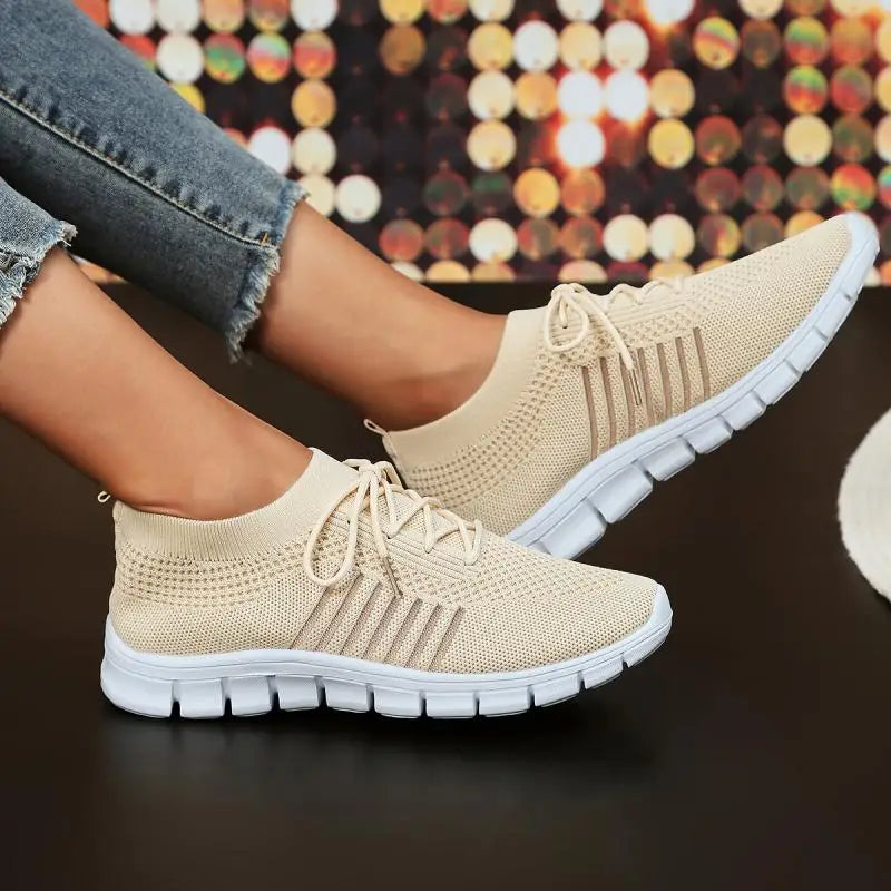 Mesh Breathable Soft Sole Sneakers Lightweight Non-Slip Running Walking Casual Lace Up Flats Shoes