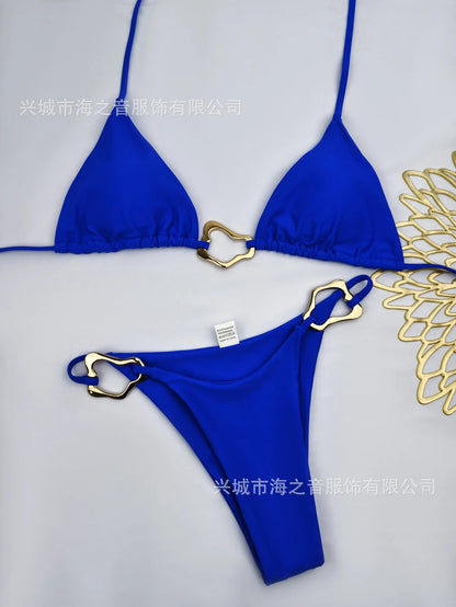 Halter Bikini Set Lace-Up Low Waist Two Piece Triangle Thong Swimwear Leopard Tie On Side Brazilian Micro Bikini Set