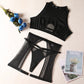 Lingerie Set Woman 3 Piece Vest Top Seamless Underwear Garter Belt Set Thong Black Intimate Exotic Set