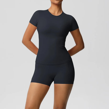 Workout Sportswear 2 Piece Piece Female Yoga Shirt Push Up Workout Clothes Outdoors Sport  High Waist  Fitness Sport Shorts