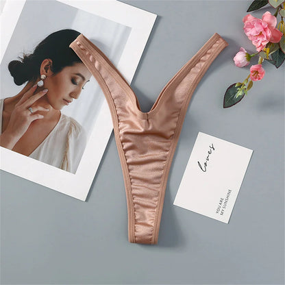High Slit Deep V Thong for Women Low Waist Seamless G Strings Breathable Elastic Ladies V Strings Plus Size Underwear