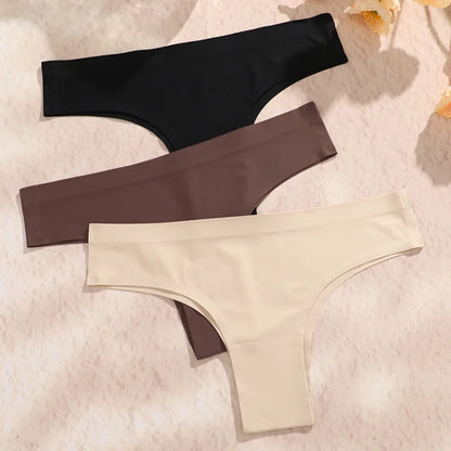 3 Pack Seamless Ultra-thin Panties Women Ice Silk Underwear Panty Low Waist G-string Briefs