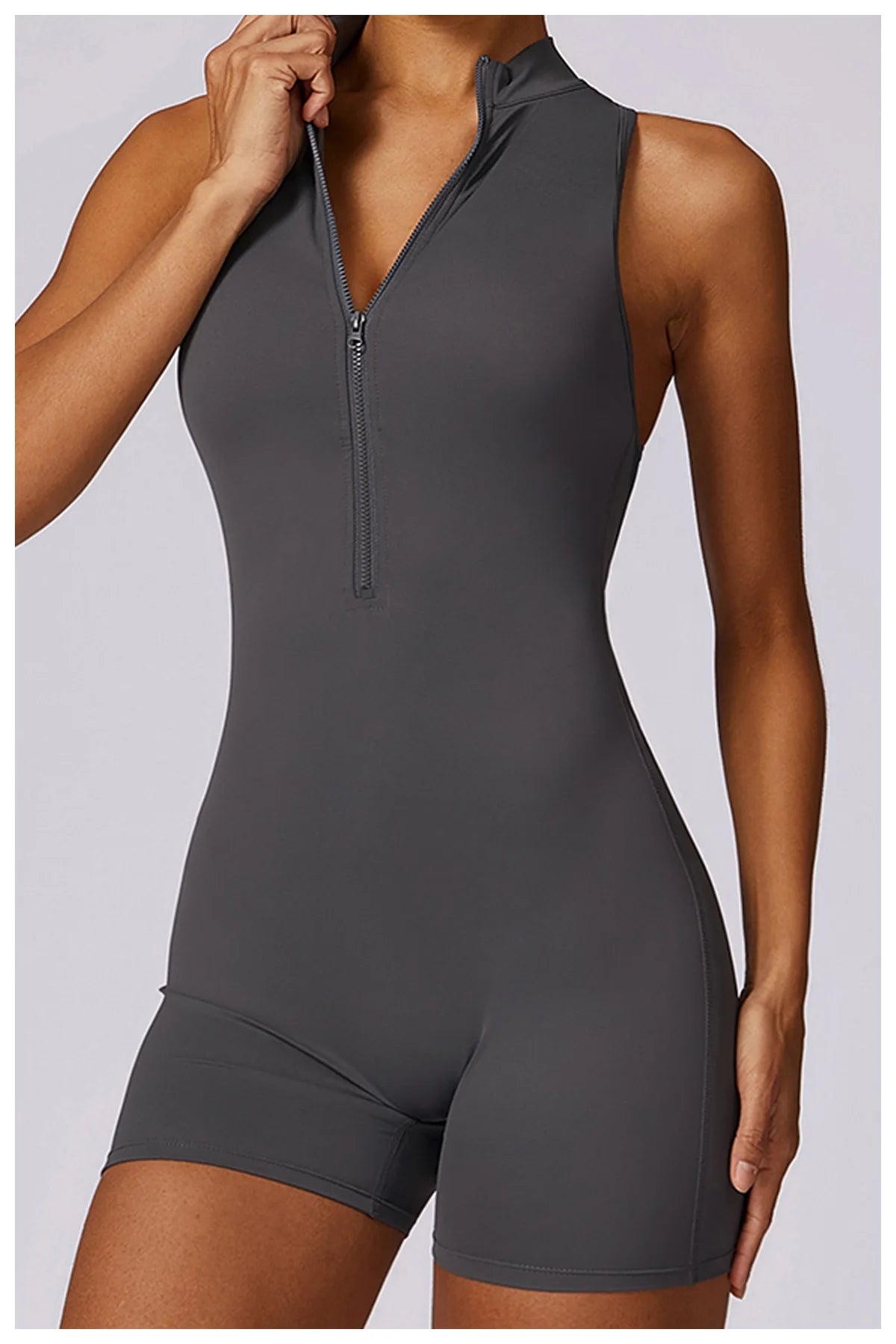 V Back Scrunch Sports Jumpsuit Women Gym Rompers Sleeveless Sportswear Zipper One-Piece Suit Yoga Clothing