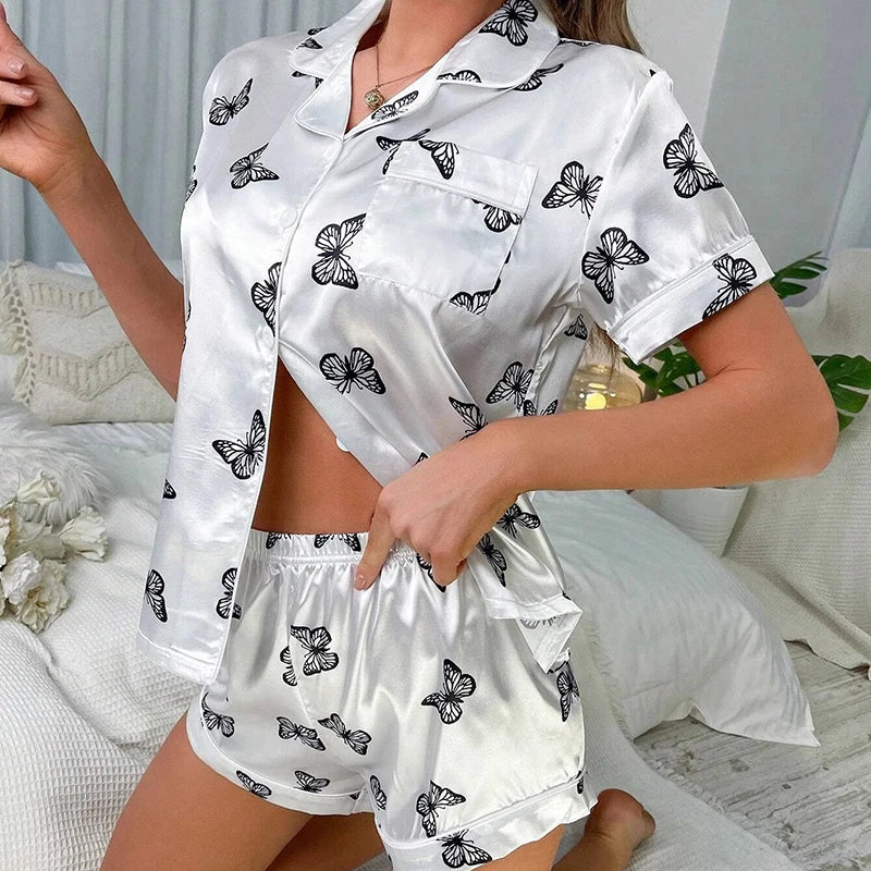 Women's Pajamas Set Luxury Satin Pajamas Short Sleeve Sleepwear Leisure Home Clothes Nightwear Pyjamas for Women The Clothing Company Sydney