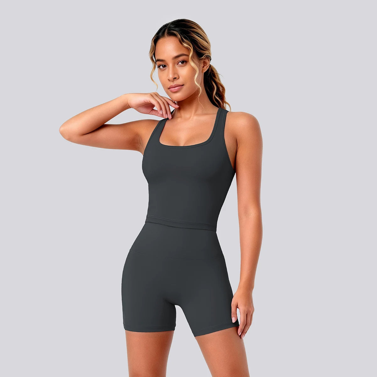 2 Piece Women's Breathable Workout Top I-shaped Vest  Push Up Quick-Dry Summer Yoga Shorts Matching Set