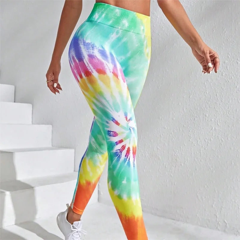 3D Print Tie Dye Sports Women Seamless High Waist Fitness Push Up Leggings Gym Clothing Workout Tights Pants