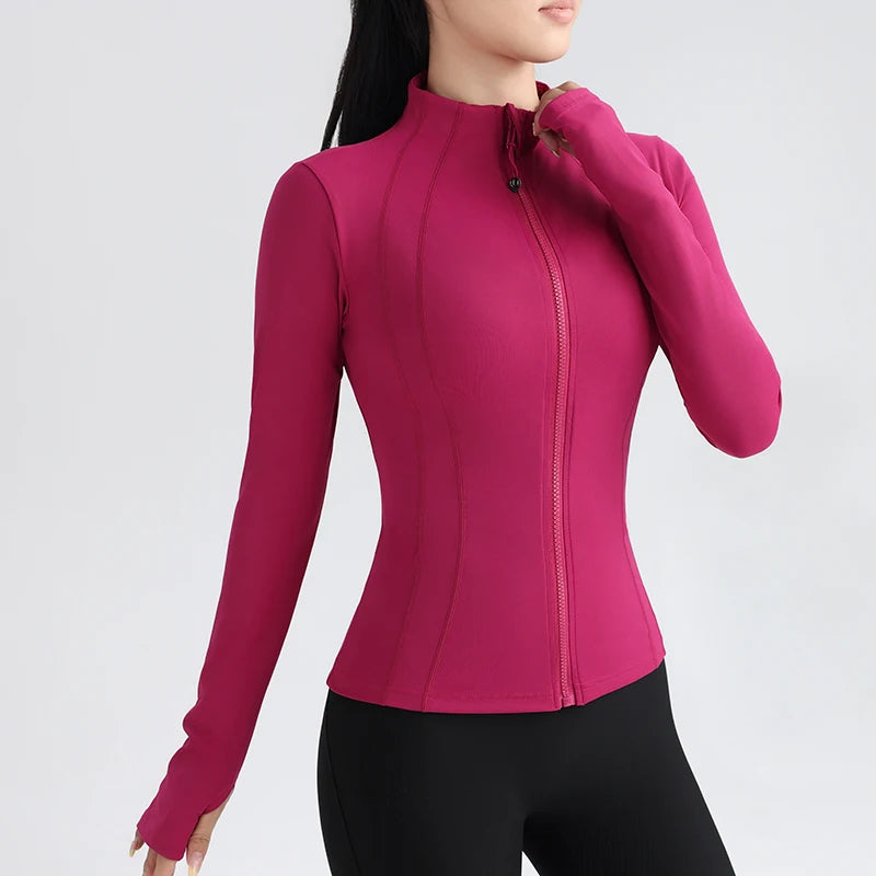 Women's Fitness Running Stretchy Tight Long Sleeve Top Sportswear Full Zip Yoga Top with Thumbholes Training Wear Jacket The Clothing Company Sydney