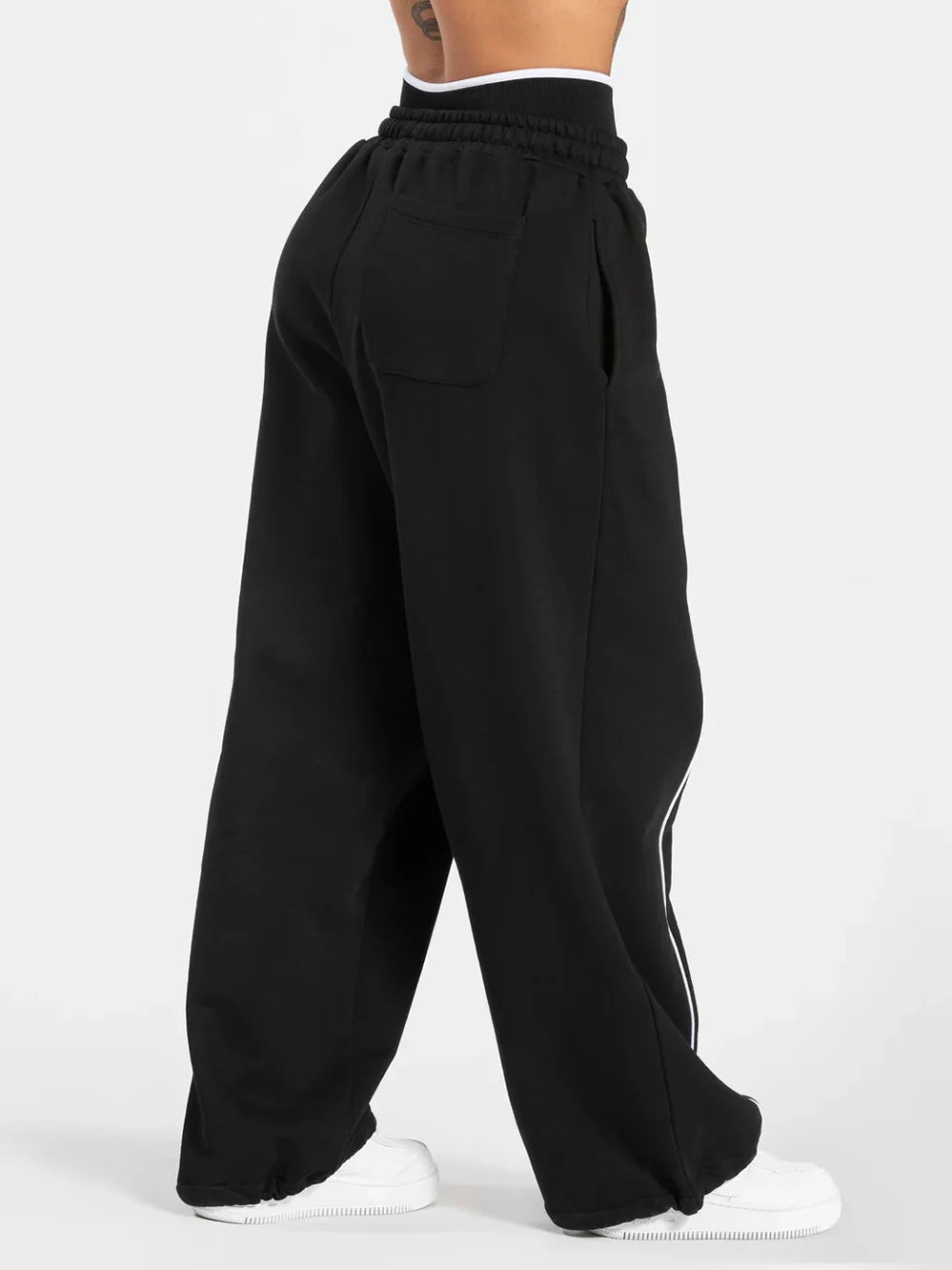 Women's Contrast line Wide Leg Joggers Running Trouser Cotton Mid Waist Casual Loose Sports Yoga Pants With Back Pocket Gymwear The Clothing Company Sydney
