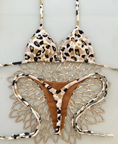 2 Piece Swimwear Leopard Printed Micro Bikini Set Striped Beachwear Summer Swimsuit Two-pieces Thong Bathing Suit