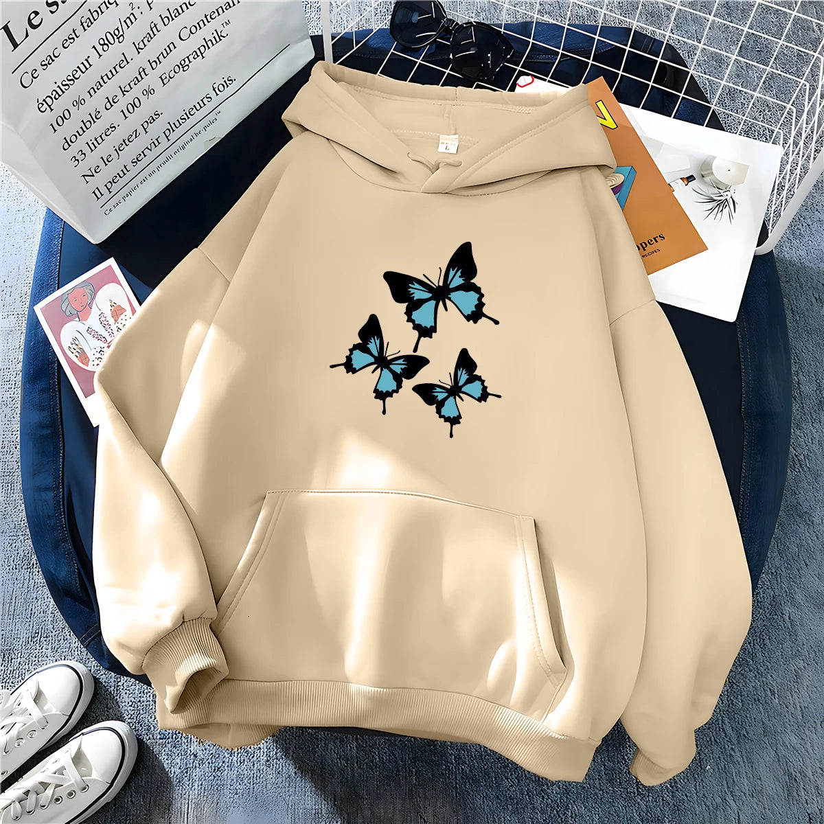 Butterflies Graphic Print Womens Long Sleeve Oversized Sweatshirt Streetwear Fleece Ladies Top The Clothing Company Sydney