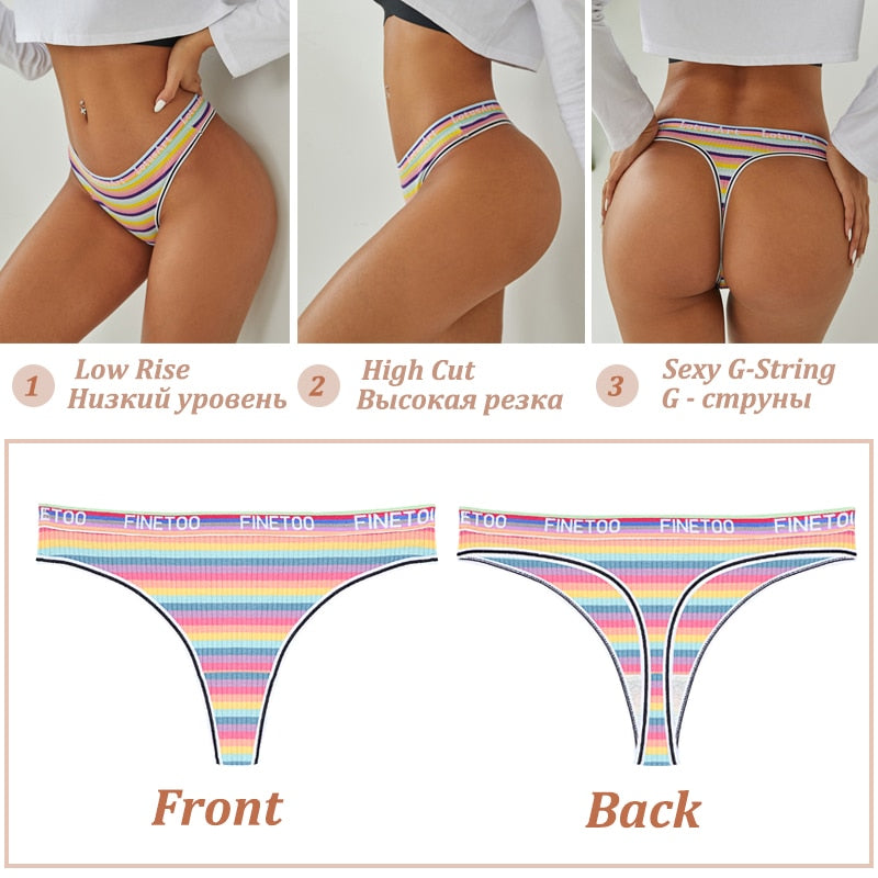 4 Piece Set Women's Cotton Colourful Stripe Panties Underwear G-Strings Rainbow Thongs Female Soft Breathable Intimates Lingerie The Clothing Company Sydney