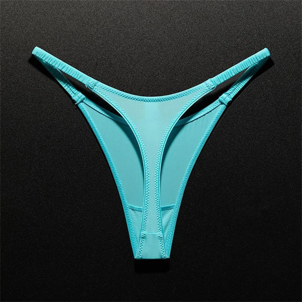 High Slit Ice Silk Thong with Elastic Pleated Waistband Sports V-shape Fitness G-string Plus Size Panties