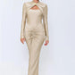 Hollow Out Long Sleeve Maxi Dress Gown Autumn Winter New Metal Buckle Ruched Slit Long Elegant Dress