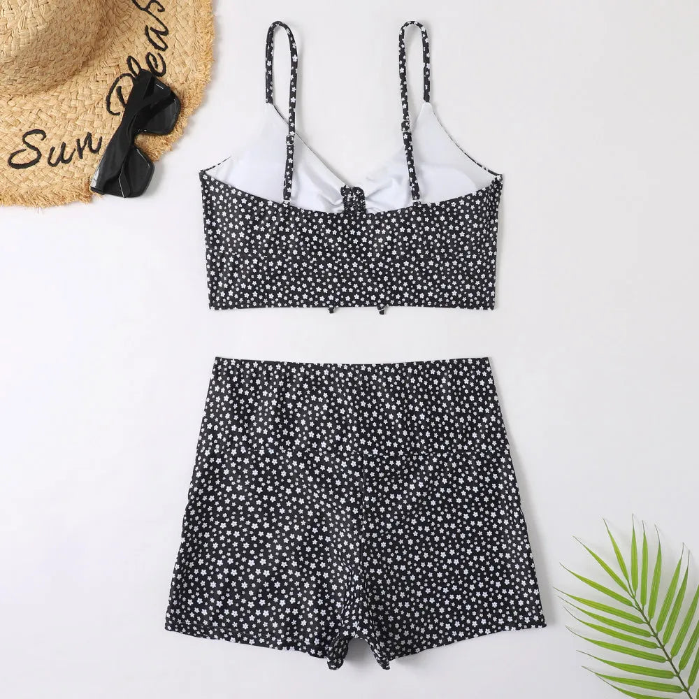 2 Piece High Waist Bikini Swimsuit Women Push Up Bikini Floral Swimsuit Print Swimwear Swim Trunks Bathing Suit