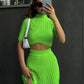 Elegant Knitted Dress Pleated Matching Outfits for Women Winter Mini Skirts 2 Piece Sets