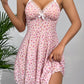 Summer Pink Dress Floral Printed Lace for Women Home V-neck with Strap Camisole Nightdress