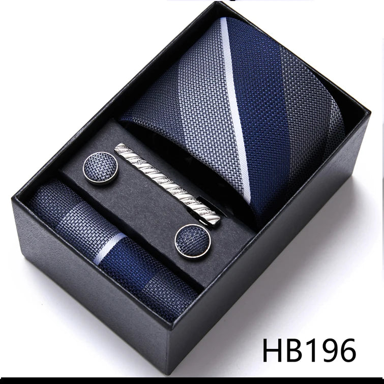 4 Piece Tie Pocket Squares Cufflink Set Necktie Blue Striped Man Wedding Accessories Fit Workplace Holiday Gift Box The Clothing Company Sydney