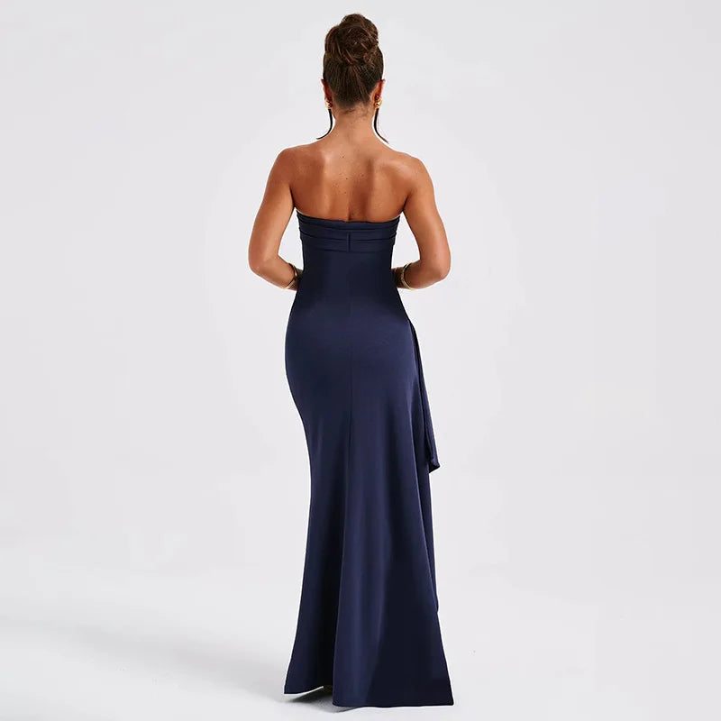 Off Shoulder Elegant High Rise Split Maxi Club Outfits Strapless Evening Gown Dress The Clothing Company Sydney