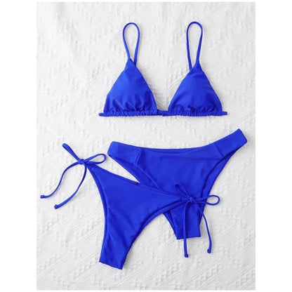 3 Piece Swimwear Women Lace Up Micro Bikini Set Solid Low Waist Swimsuit Beachwear Bathing Suit - The Clothing Company Sydney