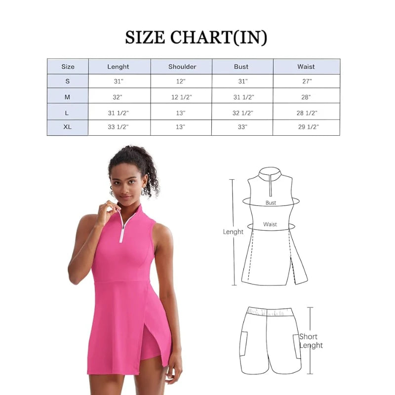 Women's tennis dress tennis golf dress built-in shorts sleeveless sports dress with pockets